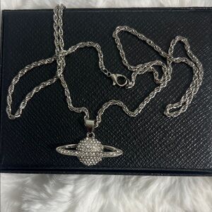 Silver Crystal Planet Pendant Necklace - Women Jewelry